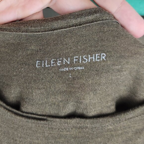 Eileen Fisher Silk Cotton High Low Tank Top Army Green sz L flawed - Picture 6 of 10